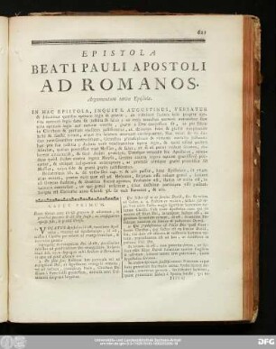 Epistola Beati Pauli Apostoli Ad Romanos.
