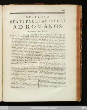 Epistola Beati Pauli Apostoli Ad Romanos.