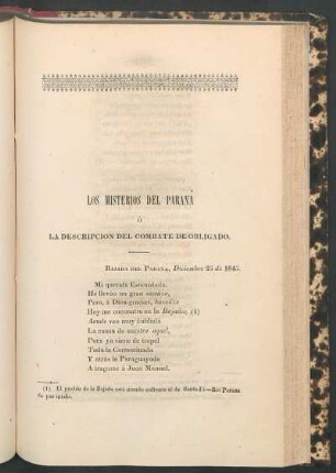 Los misterios del Paraná : O la descripción del combate de Obligado.