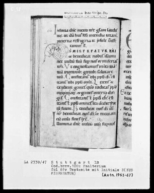 Kalendar - Psalterium - Hymnar (Benediktinerhandschrift) — Initiale D(eus misereatur), Folio 81verso