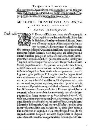 Mercurii Trismegisti Ad Æsculapium Sermo Universalis. Caput Secundum