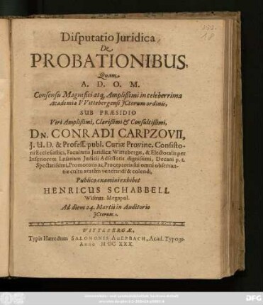 Disputatio Iuridica De Probationibus