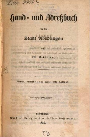 Hand- und Adreßbuch für die Stadt Nördlingen