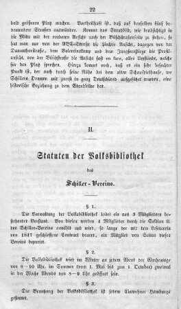 II. Statuten der Volksbibliothek des Schiller-Vereins.