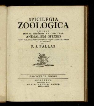 Fasc. 9: Spicilegia Zoologica. Fasciculus Nonus