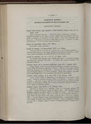 Pubblicazioni periodiche pervenute all' Accademia nel mese di novembre 1887.