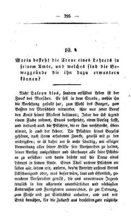Worin besteht die Treue eines Lehrers in seinem Amte, und welches sind die Beweggründe die ihn dazu ermuntern können?