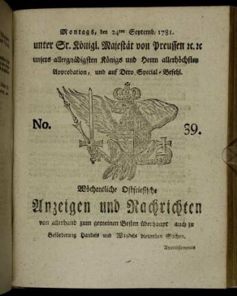 No. 39. Montags, den 24ten Septemb. 1781.