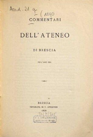 Commentari dell'Ateneo di Brescia, 1890