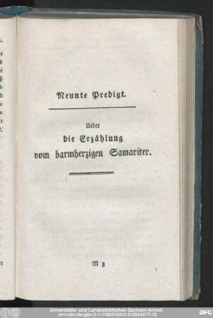 Neunte Predigt. Ueber die Erzählung vom barmherzigen Samariter.