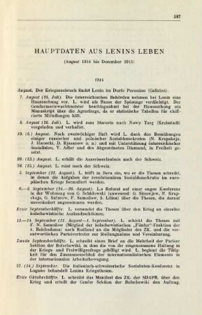 Hauptdaten Aus Lenins Leben (August 1914 bis Dezember 1915)