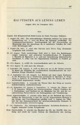 Hauptdaten Aus Lenins Leben (August 1914 bis Dezember 1915)