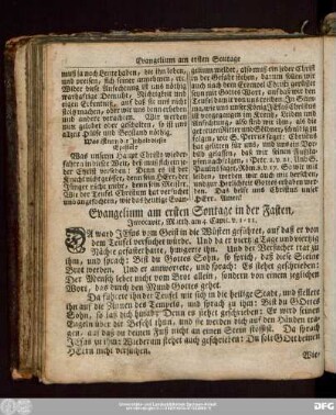 Evangelium am ersten Sontage in der Fasten, Invocavit, Matth. am 4. Capit. v. 1-11.