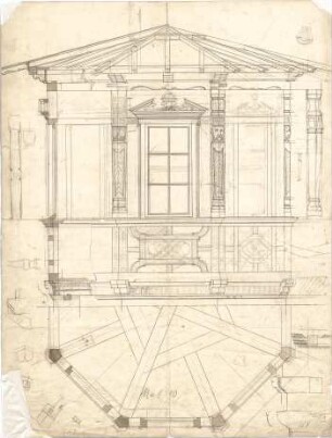 Thiersch, August ; Gebäude, Nebengebäude, Innenausstattung - unbestimmbare Einzelblätter - Nebenbauten (Grundriss, Ansicht, Schnitt, Detail)