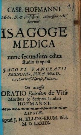 Casp. Hofmanni Isagoge medica