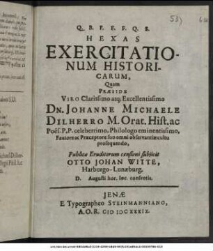 Hexas Exercitationum Historicarum