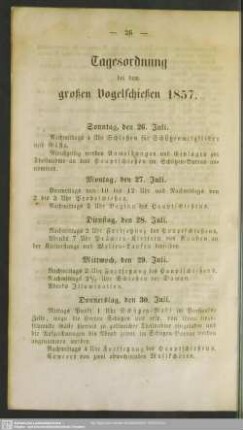 Tagesordnung bei dem großen Vogelschießen 1857