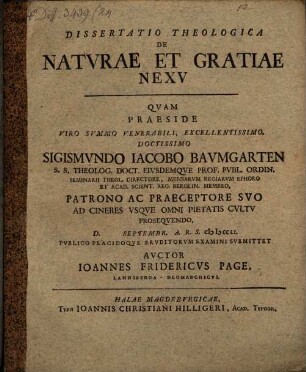 Diss. theol. de naturae et gratiae nexu