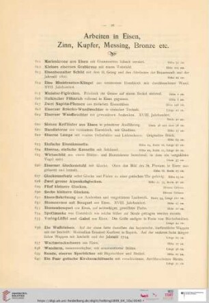 Arbeiten in Eisen, Zinn, Kupfer, Messing, Bronze etc. (Nr. 611 - 705)