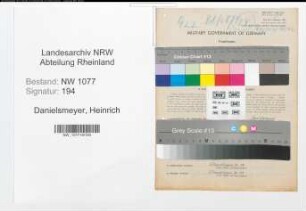 Entnazifizierung Heinrich Danielsmeyer , geb. 20.11.1885 (Polizist)