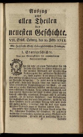 VIII. Stück. Coburg, den 20. Febr. 1751.