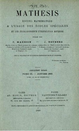 DEUXIÈME SÈRIE. TOME IX. - JANVIER 1899.