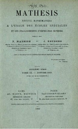 DEUXIÈME SÈRIE. TOME IX. - JANVIER 1899.