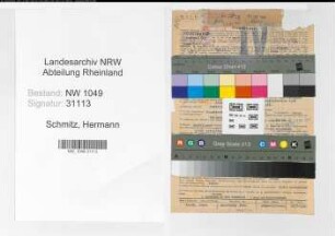 Entnazifizierung Hermann Schmitz , geb. 10.07.1902 (Geschaeftsfuehrer)