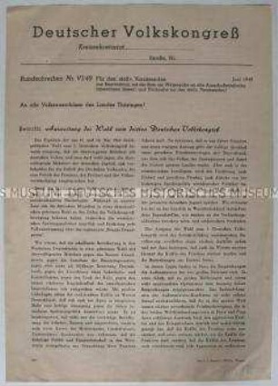 Rundschreiben an die Thüringer Volksausschüsse zur Auswertung der Wahl zum 3. Deutschen Volkskongress