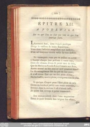 Épitre XII. A Podewils. Sur ce que l'on ne fait pas tout ce que l'on pourrati faire.