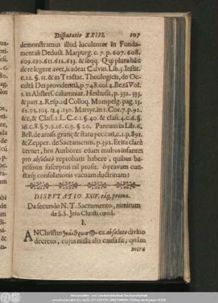 Disputatio XXIV. eáq[ue] prima. De secundo N. T. Sacramento, nimirum de S.S. Iesu Christi coenâ.