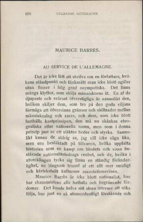 Maurice Barrés. Au Service De L'Allemagne.