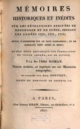 Mémoires historiques, et inédits