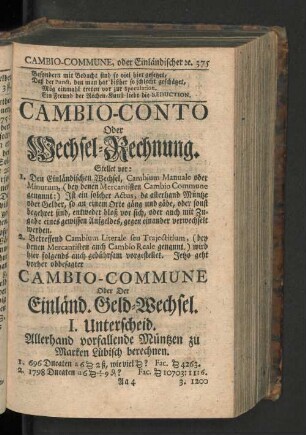 Cambio-Conto oder Wechsel-Rechnung. [u. a.]