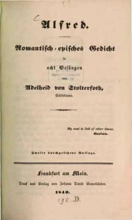 Alfred : Romantisch-episches Gedicht in 8 Gesängen
