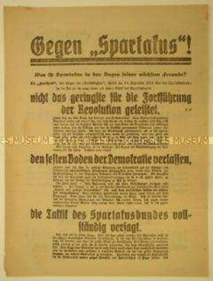 Flugblatt der SPD gegen den Spartakusbund