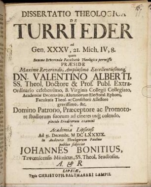 Dissertatio Theologica De Turri Eder : ad Gen. XXXV, 21. Mich. IV, 8.