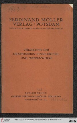 Verzeichnis der graphischen Einzeldrucke und Mappenwerke