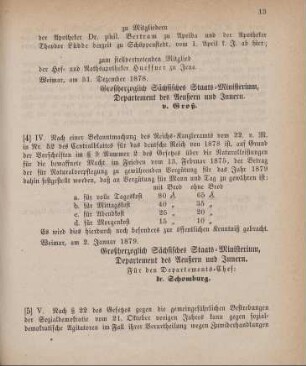 4. Ministerial-Bekanntmachung, die Natural-Leistungen für die bewaffnete Macht im Frieden, Vergütungsstätze für 1879 betreffend