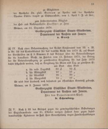 4. Ministerial-Bekanntmachung, die Natural-Leistungen für die bewaffnete Macht im Frieden, Vergütungsstätze für 1879 betreffend