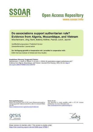Do associations support authoritarian rule? Evidence from Algeria, Mozambique, and Vietnam