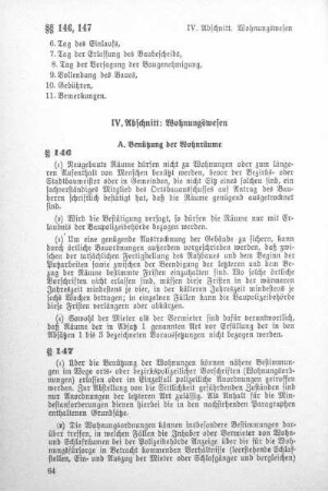 IV. Abschnitt: Wohnungswesen (§ 146 -§ 170)
