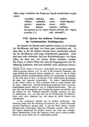 VIII. Spuren des weiteren Vordringens der hochdeutschen Schriftsprache