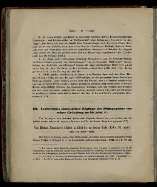 III. Verzeichniss sämmtlicher Zöglinge des Pädagogiums von seiner Gründung an bis jetzt