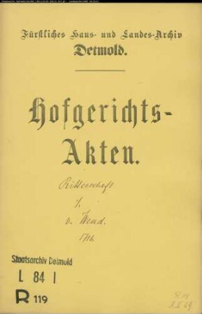 Ritterschaftsrezeptor gegen von Wend zu Crassenstein - Rittersteuer