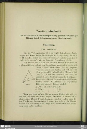 Zweiter Abschnitt. Die einfachen Fälle der Beanspruchung gerader stabförmiger Körper durch Schubspannungen (Schiebungen).