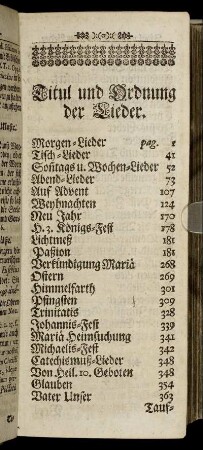 Titul und Ordnung der Lieder.