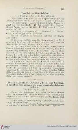 Ueber die Löslichkeit des Chlor-, Brom- und Jodsilbers in verschiedenen anorganischen und organischen Lösungsmitteln