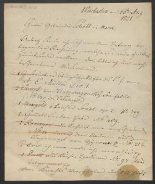 Brief an B. Schott's Söhne : 23.08.1821