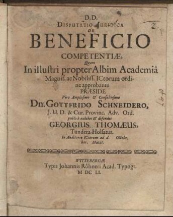 Disputatio Iuridica De Beneficio Competentiae
